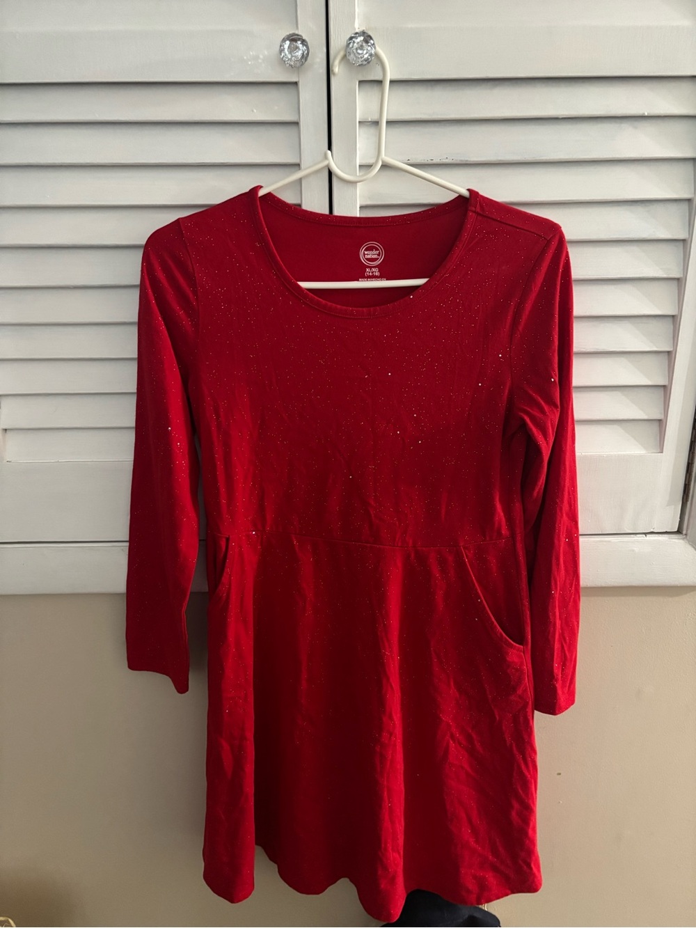 Girls youth red sparky dress with pockets size: 14/16